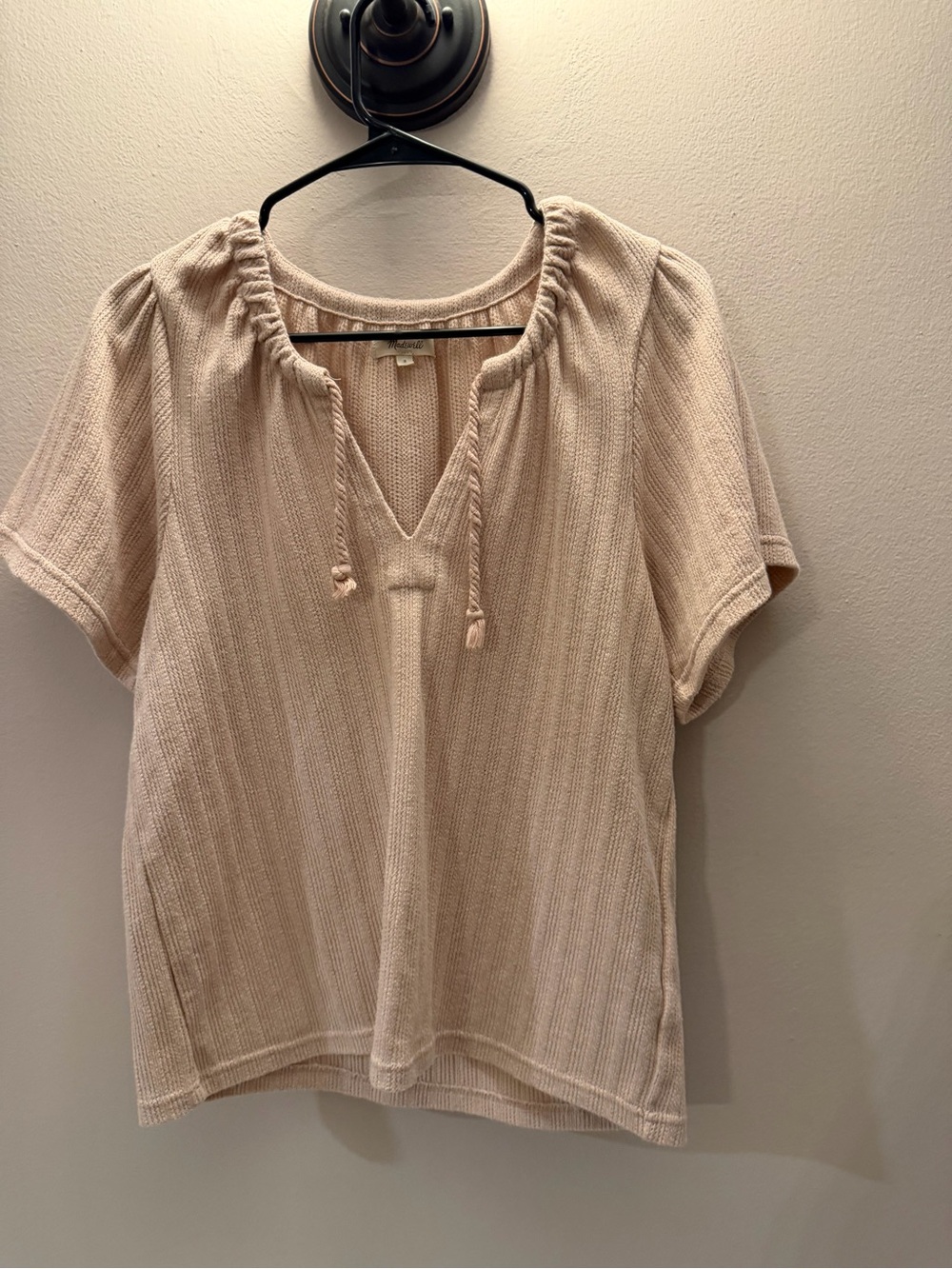 Madewell‎ Blush Tie-Neck Knit Peasant Top